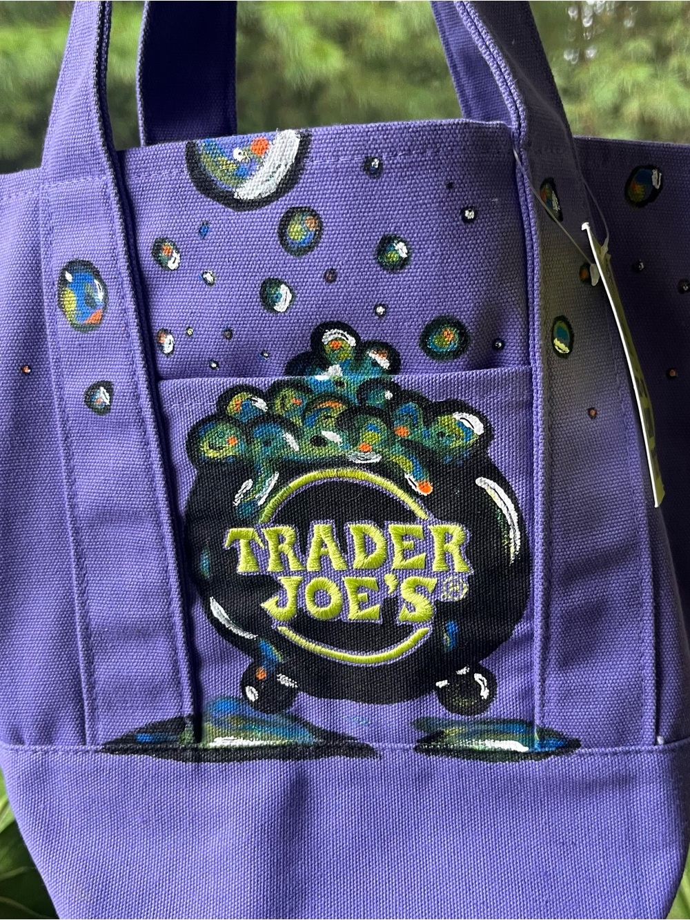 Trader Joe’s Purple Canvas Tote with Bubble Artwork